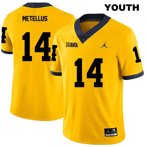 Youth NCAA Michigan Wolverines Josh Metellus #14 Yellow Jordan Brand Authentic Stitched Legend Football College Jersey RA25X04OY